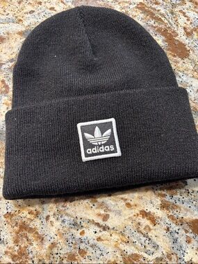 adidas Black Cuffed Beanie with White Trefoil Patch